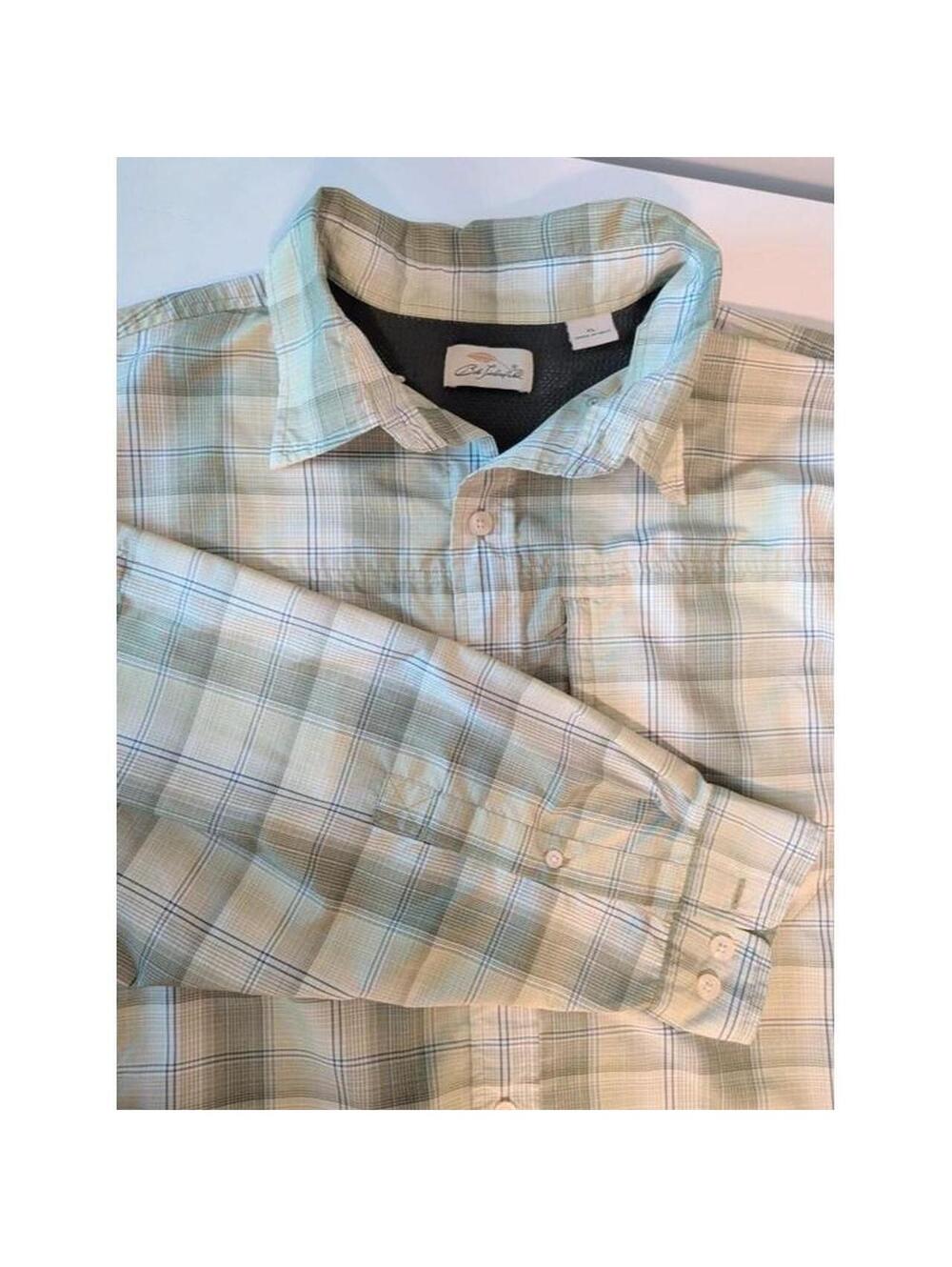 Bob Timberlake Mens XL Long Sleeve Vented Fishing Shirt Green Tan Plaid NWOT